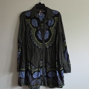 Free People Black and Blue Patterned Dress